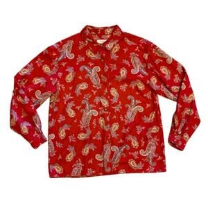 Vintage Talbots Red Paisley Cotton Button Down Shirt (Petite Medium)